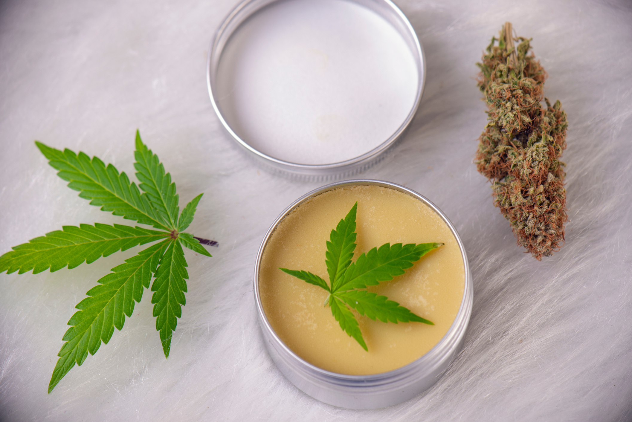 Hemp cream with marijuana leaves - cannabis topicals concept